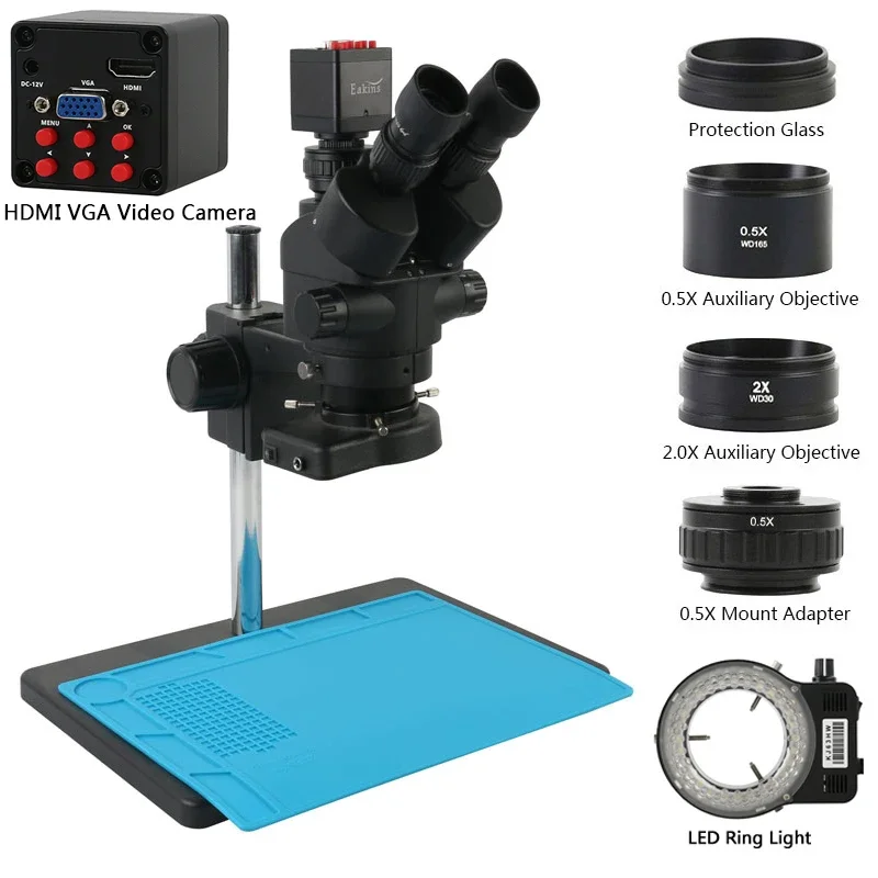 Trinocular Stereo Microscope 7X-45X - Caméra vidéo 1080P 2K 4K 36MP
