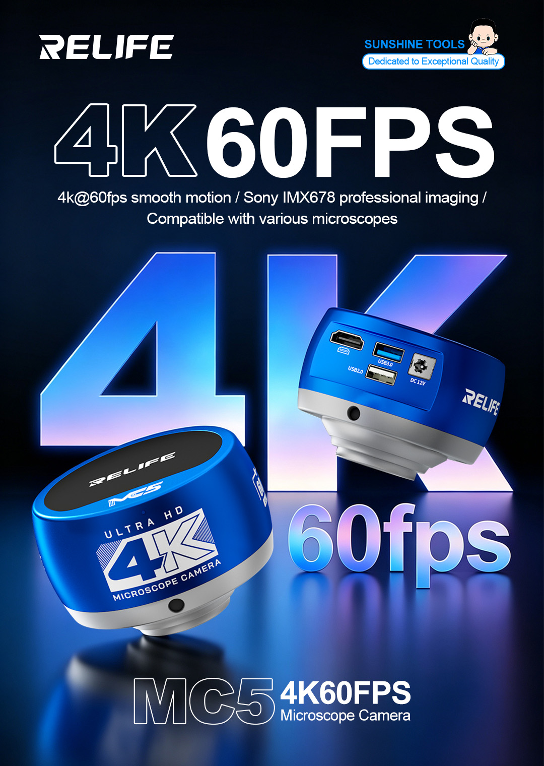 4K Microscope Camera Sony Sensor - Caméra Microscopique RELIFE MC5 4K 60FPS